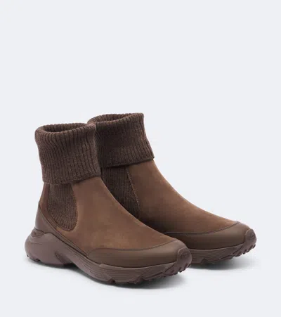 Tod's Sport Ankle Sock Sneaker Suede Upper Sole In Brown