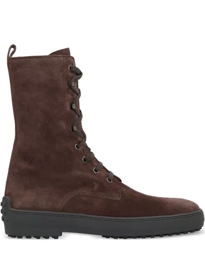 Tod's Ankle Boot Winter Rubber In Suede Leather In Brown