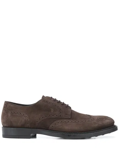 Tod's Tods Lace-up Derby In Brown Suede Leather