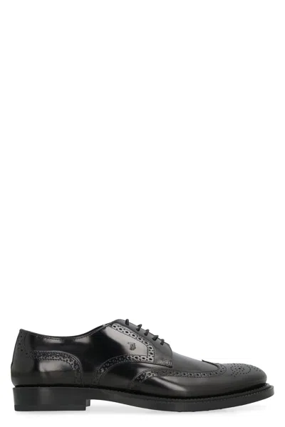 Tod's Lace Up High Shine Brogues In Black