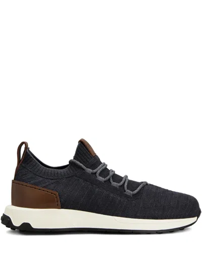 Tod's Leather-trimmed Stretch-knit Sneakers In Blue