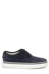 Tod's Round Toe Suede Sneakers Contrast Sole In Blue