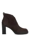 Tod's Brown Suede Ankle Boots With High Block Heel And Lace-up Front In Brown