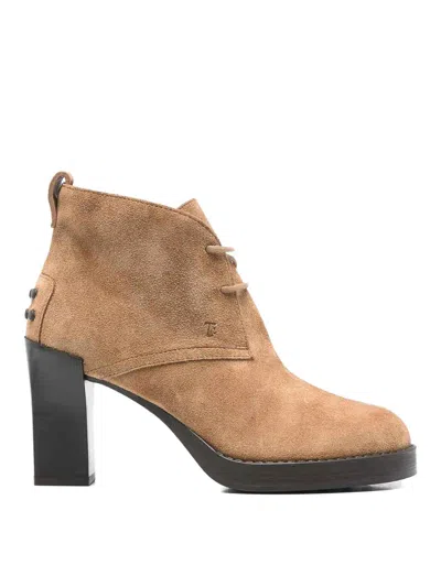 Tod's Lace-up Suede Ankle Boots In Brown