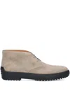 Tod's Suede Ankle Boots With Textured Rubber Sole In Neutral