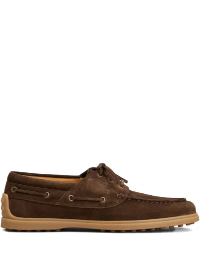 Tod's Gommino Suede Boat Loafers Uk Sizing In Brown