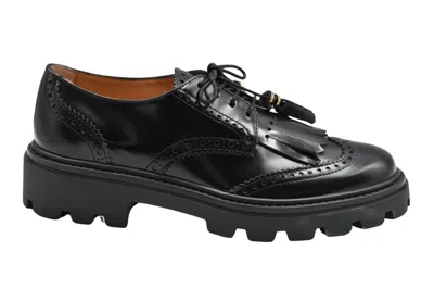 Tod's Laced Flat Shoes With Fringed Detailing In Black