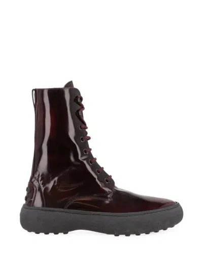Tod's Lace-up Gomma Boots In Burgundy