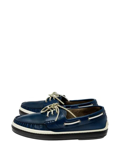 Pre-owned Tod's Lace-up Leather Boat Shoes In Blue