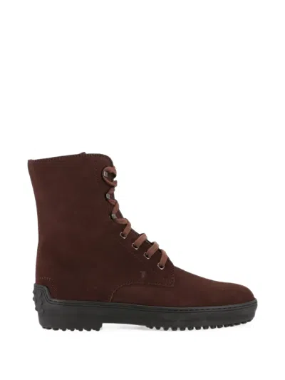 Tod's Lace-up Suede Boots In Brown