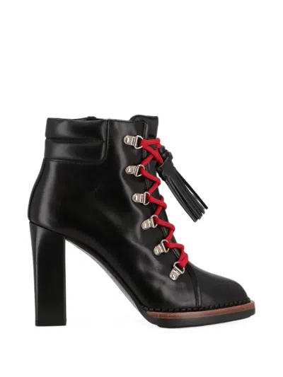 Tod's Lace-up Tassel Leather Ankle Boots In Black