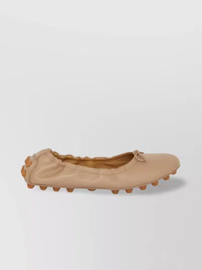 Tod's Lambskin Bow Detail Round Toe Ballerinas In Brown