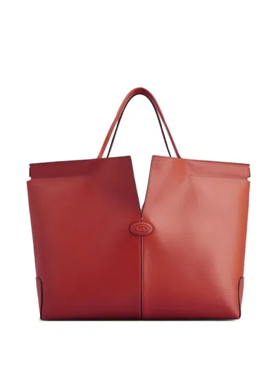 Tod's Large Di Bag Folio Leather Tote Bag In Red