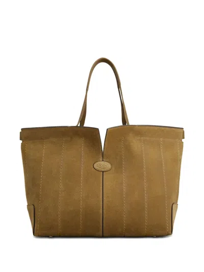 Tod's Large Di Bag Folio Suede Panelled Tote Bag In Brown