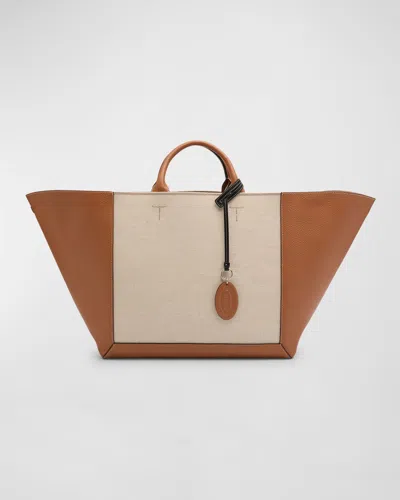 Tod's Large Double Up Leather And Canvas Shopping Bag In Brown