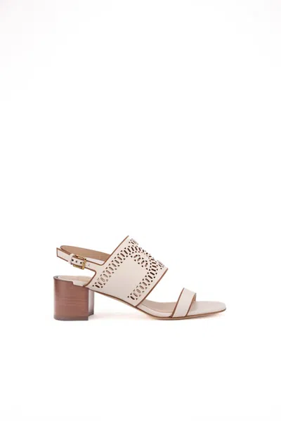 Tod's Laser-cut Leather Sandals In Yogurt