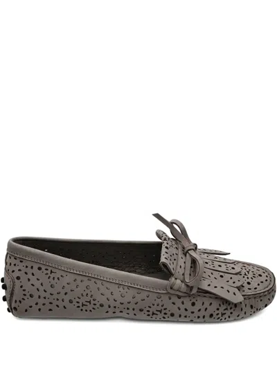 Tod's Laser Cut Tassels Loafers In Gray