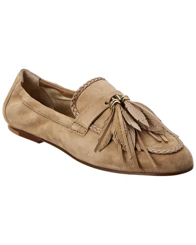 Tod's Tods Leaf Tassel Suede Loafer In Brown