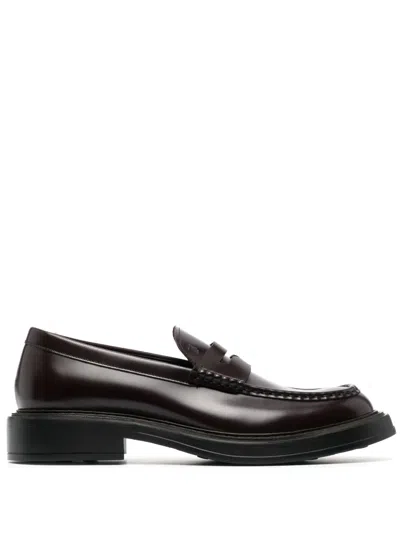 Tod's Leather 50mm Penny Loafers In Red
