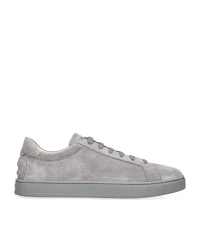 Tod's Lace Up Shoes In Suede Mouse Grey With Rubber Sole In Gray