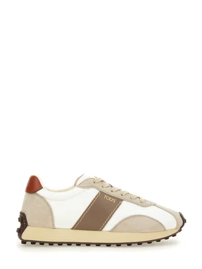 Tod's Fabric And Suede Sneakers With Contrast Panels In White