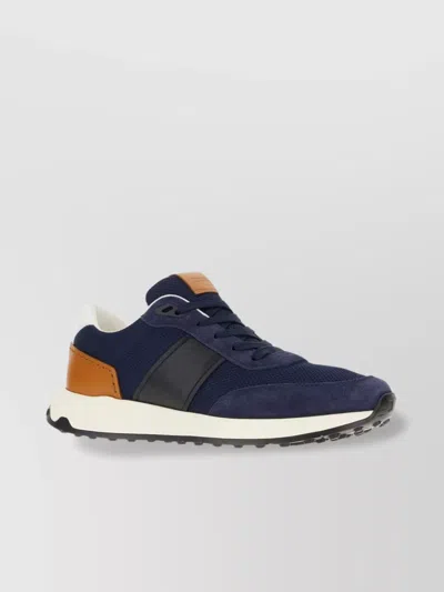 Tod's Leather And Mesh Sneakers With Contrasting Panels In Blue