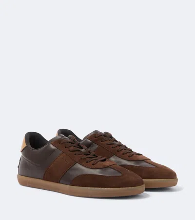 Tod's Leather And Suede Sneakers In Brown