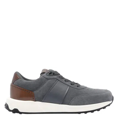 Tod's Leather And Technical Fabric Sneakers In Gray
