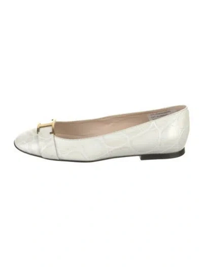 Pre-owned Tod's Leather Animal Print Ballet Flats W/ Tags In White