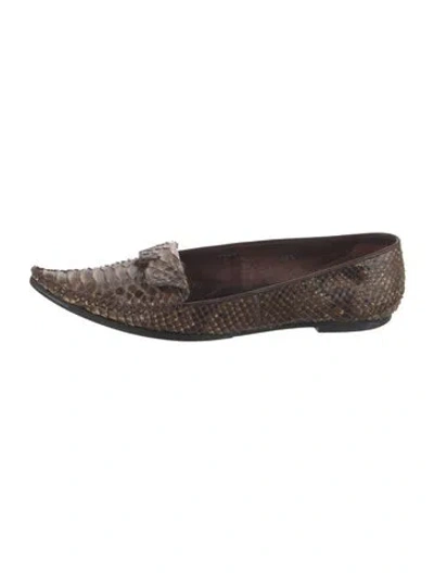 Pre-owned Tod's Leather Animal Print Flats In Brown