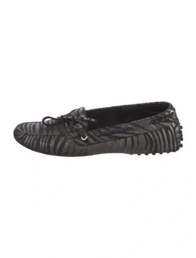 Pre-owned Tod's Leather Animal Print Moccasins In Silver