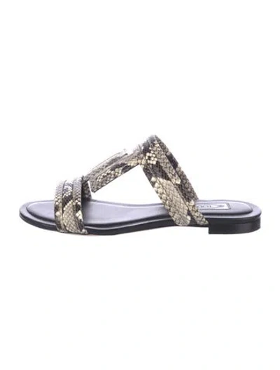 Pre-owned Tod's Leather Animal Print Slides In Black