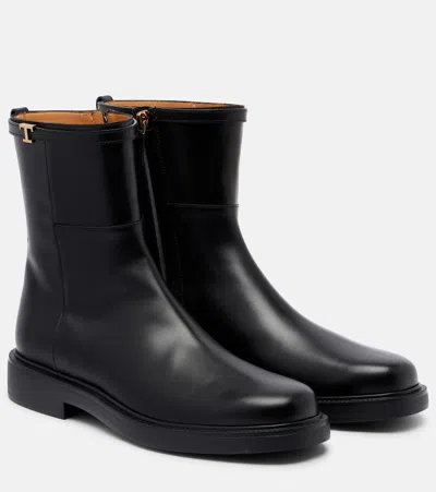 Tod's Leather Ankle Boots In Black