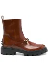 Tod's Logo Plaque Round Toe Ankle Boots In Brown