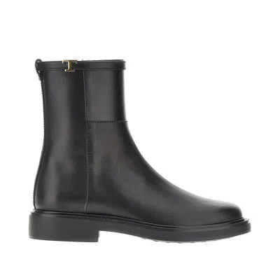 Tod's Leather Ankle Boots With T Timeless Detail In Black