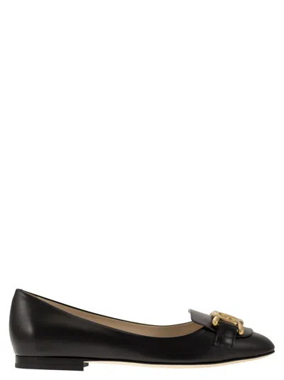 Tod's Leather Ballerina With Accessory In Black