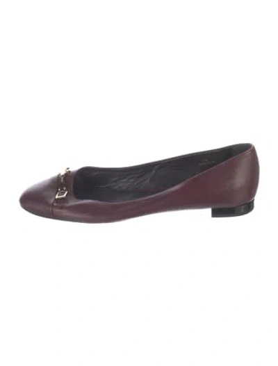 Pre-owned Tod's Leather Ballet Flats In Burgundy