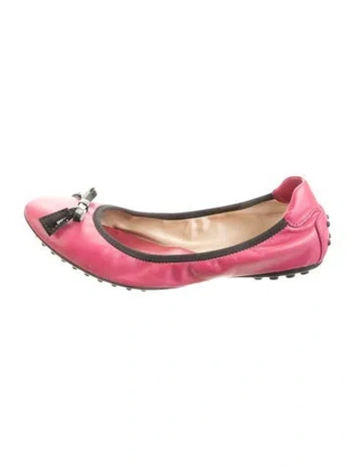 Pre-owned Tod's Leather Ballet Flats In Burgundy/purple