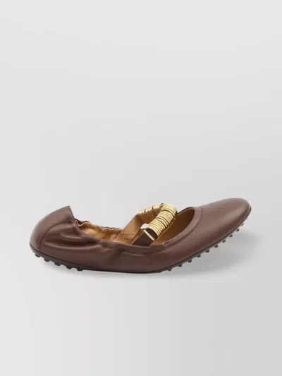 Tod's Leather Ballet Flats Eyelets In Brown
