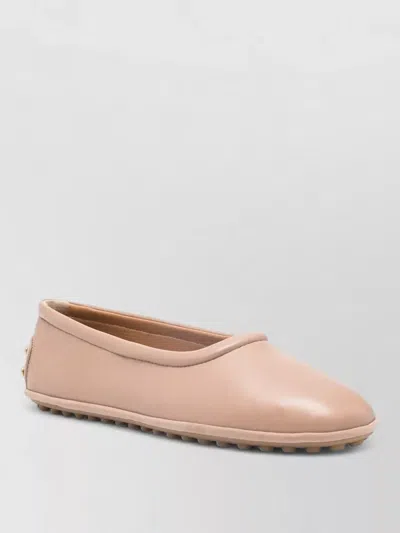 Tod's Leather Ballet Flats Round Toe Studs In Neutral