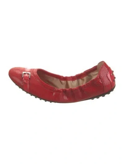 Pre-owned Tod's Leather Ballet Flats W/ Tags In Red