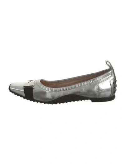 Pre-owned Tod's Leather Ballet Flats W/ Tags In Silver