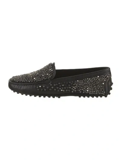 Pre-owned Tod's Leather Beaded Accents Loafers W/ Tags In Black