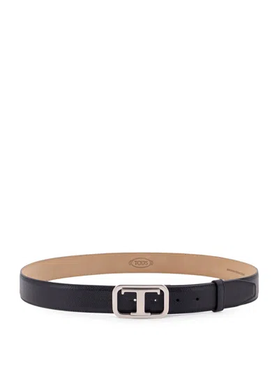 TOD'S LEATHER BELT WITH TOD'S T MONOGRAM RECTANGULAR BUCKLE