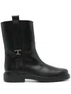Tod's Refined Black Leather Ankle Boots With Block Heel In Black