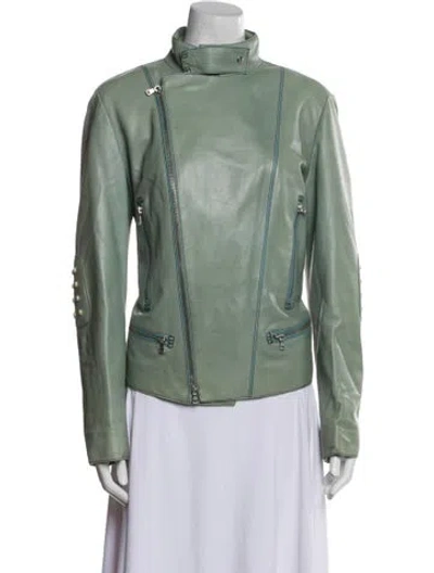 Pre-owned Tod's Leather Biker Jacket In Green