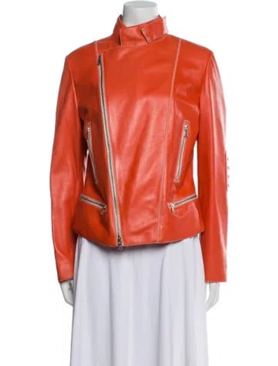 Pre-owned Tod's Leather Biker Jacket In Orange