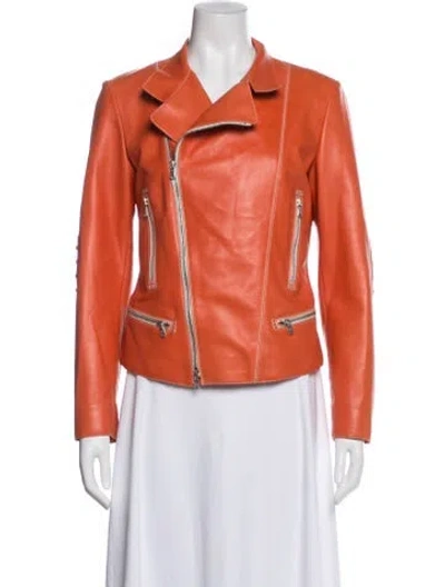 Pre-owned Tod's Leather Biker Jacket In Orange