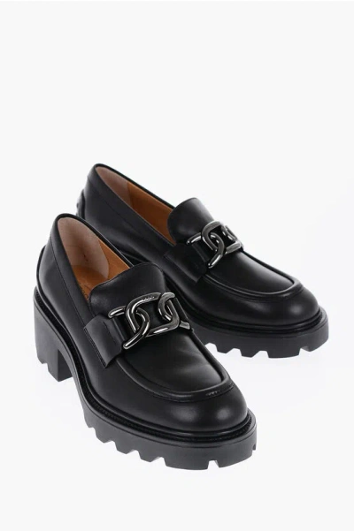 Tod's Leather Bit Loafers With Chain 6cm In Black