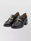Tod's Leather Block Heel Loafer With Metal Detail